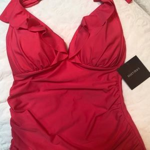 NWT Ellen Tracy Key Ruffle Neck Tankini Set
